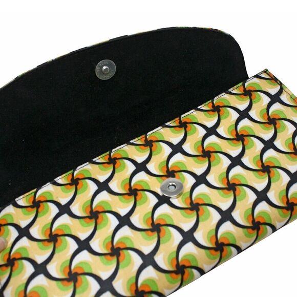 Vintage Clutch Purse Hand Bag w Mod Black Green Gold Swirl Print 12x6" - Hey Viv - Picture 4 of 6